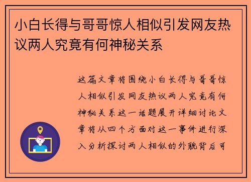 小白长得与哥哥惊人相似引发网友热议两人究竟有何神秘关系
